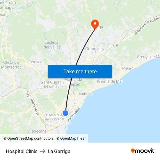 Hospital Clínic to La Garriga map