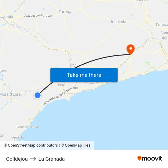 Colldejou to La Granada map