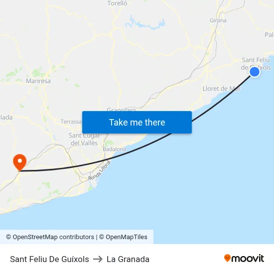 Sant Feliu De Guíxols to La Granada map