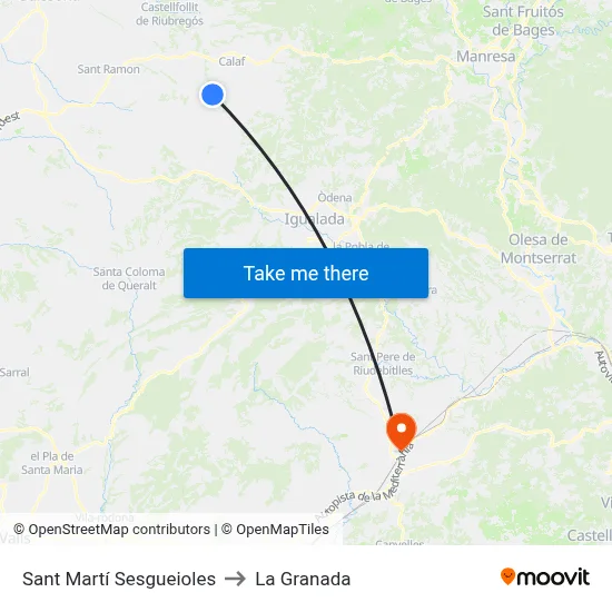 Sant Martí Sesgueioles to La Granada map