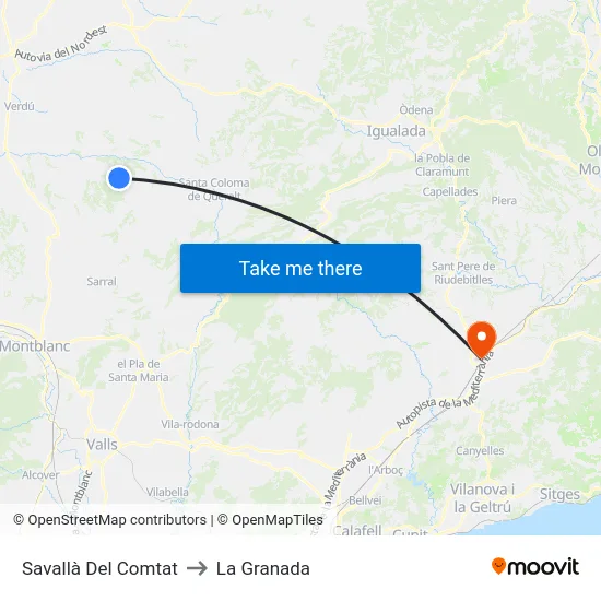 Savallà Del Comtat to La Granada map