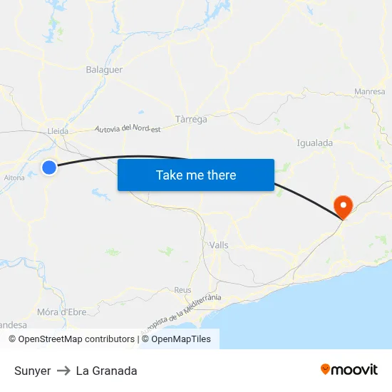 Sunyer to La Granada map