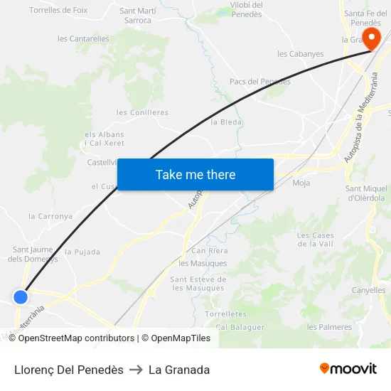 Llorenç Del Penedès to La Granada map