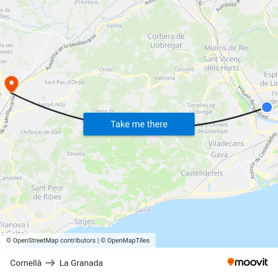 Cornellà to La Granada map