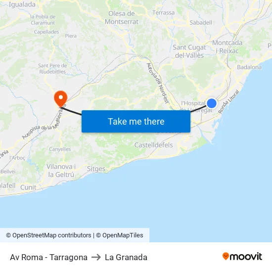 Av Roma - Tarragona to La Granada map