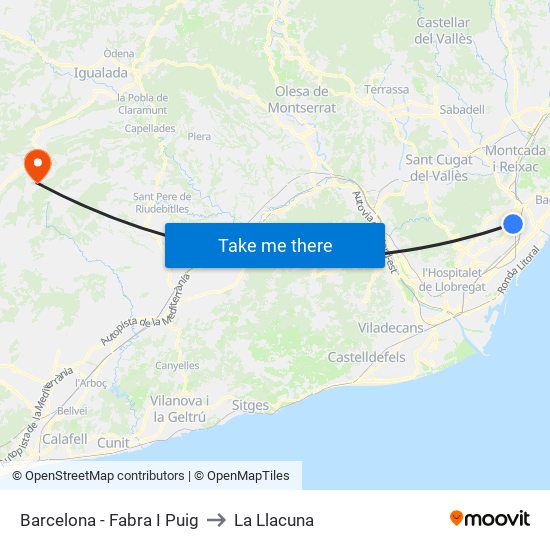 Barcelona - Fabra I Puig to La Llacuna map