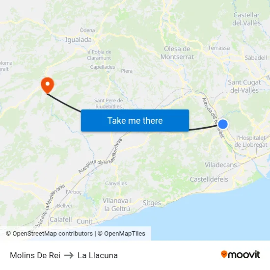 Molins De Rei to La Llacuna map