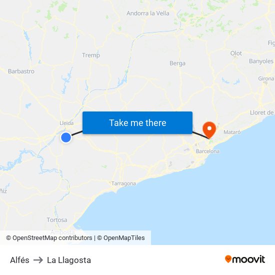 Alfés to La Llagosta map