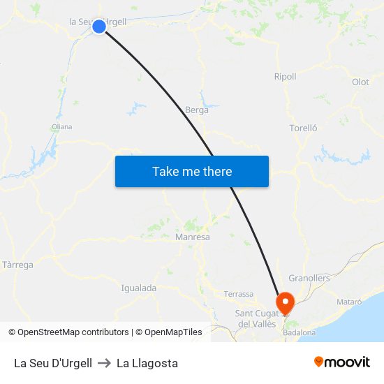 La Seu D'Urgell to La Llagosta map