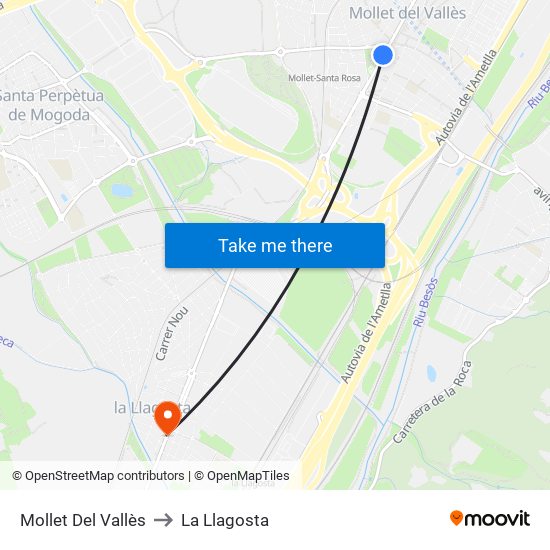 Mollet Del Vallès to La Llagosta map