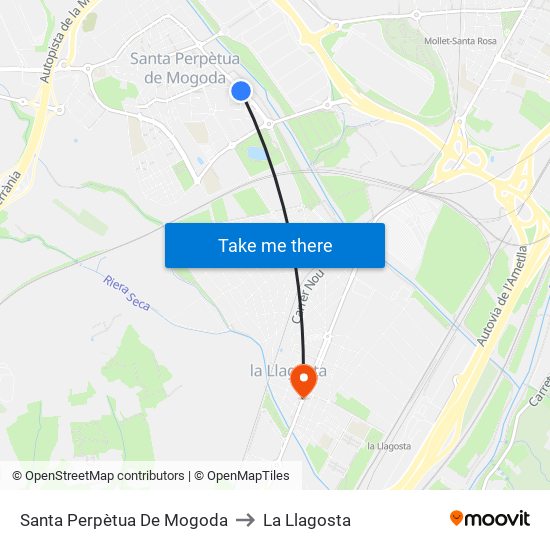 Santa Perpètua De Mogoda to La Llagosta map