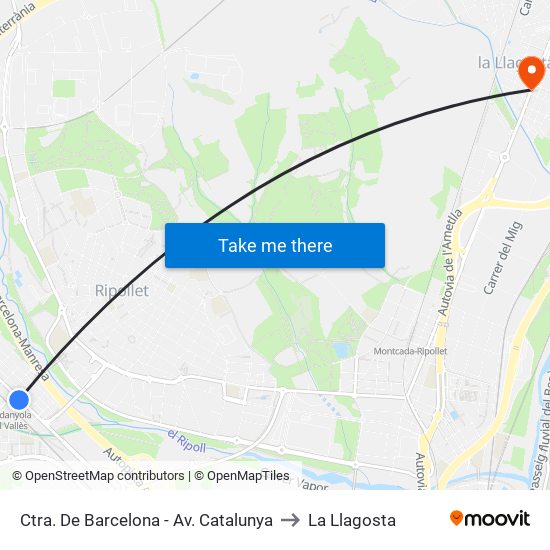 Ctra. De Barcelona - Av. Catalunya to La Llagosta map