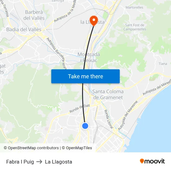 Fabra I Puig to La Llagosta map