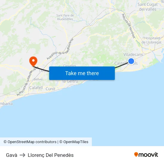 Gavà to Llorenç Del Penedès map