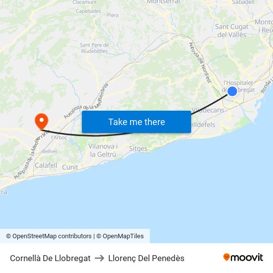 Cornellà De Llobregat to Llorenç Del Penedès map