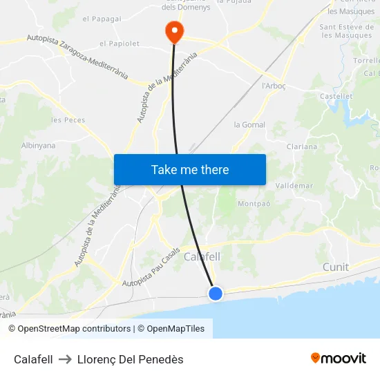 Calafell to Llorenç Del Penedès map