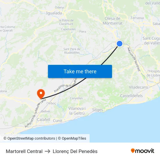 Martorell Central to Llorenç Del Penedès map