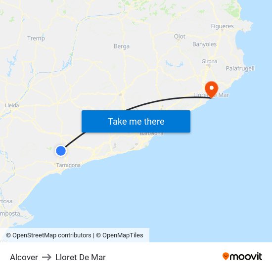Alcover to Lloret De Mar map