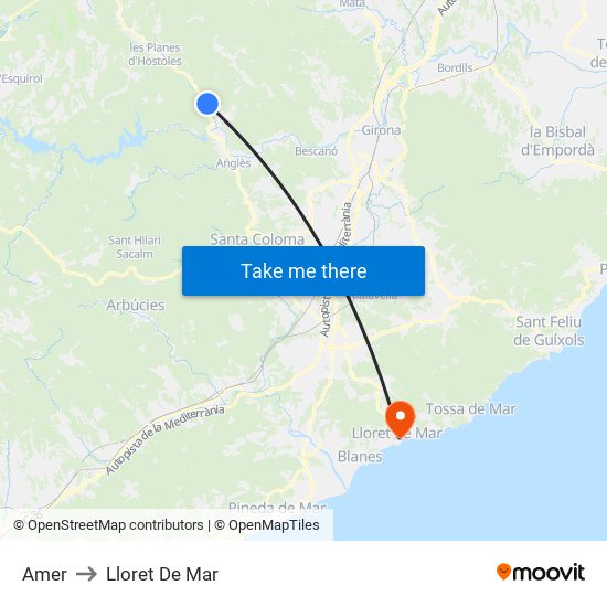 Amer to Lloret De Mar map