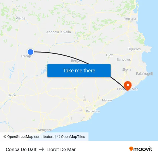 Conca De Dalt to Lloret De Mar map