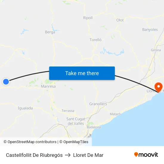 Castellfollit De Riubregós to Lloret De Mar map