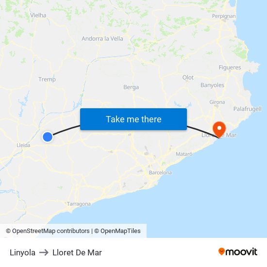 Linyola to Lloret De Mar map