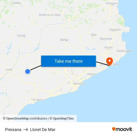 Preixana to Lloret De Mar map