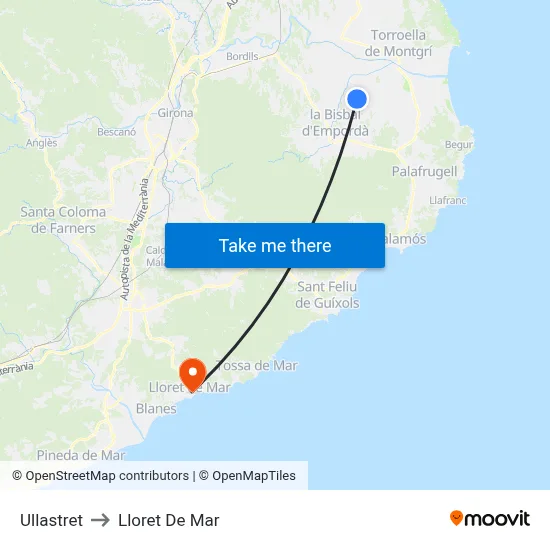 Ullastret to Lloret De Mar map