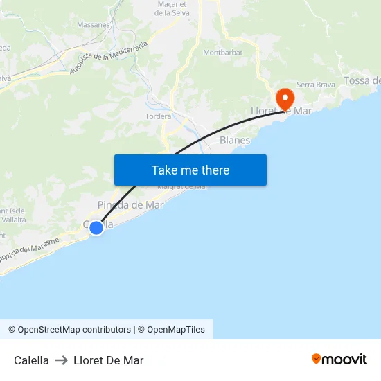 Calella to Lloret De Mar map