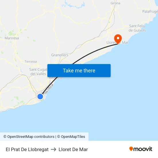 El Prat De Llobregat to Lloret De Mar map