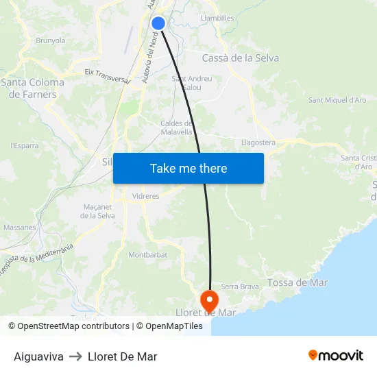 Aiguaviva to Lloret De Mar map