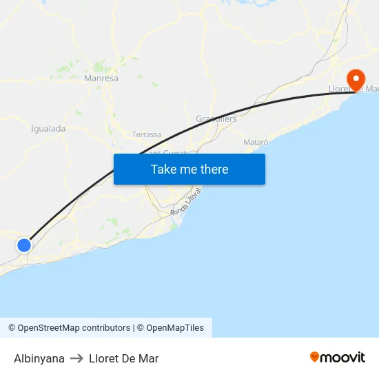 Albinyana to Lloret De Mar map