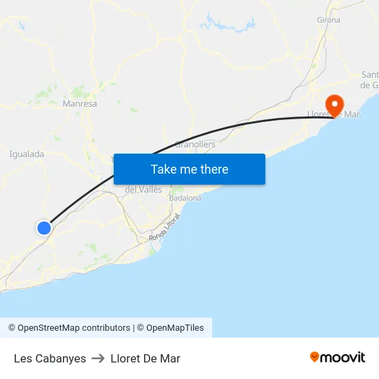 Les Cabanyes to Lloret De Mar map