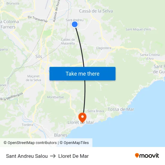 Sant Andreu Salou to Lloret De Mar map