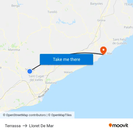 Terrassa to Lloret De Mar map