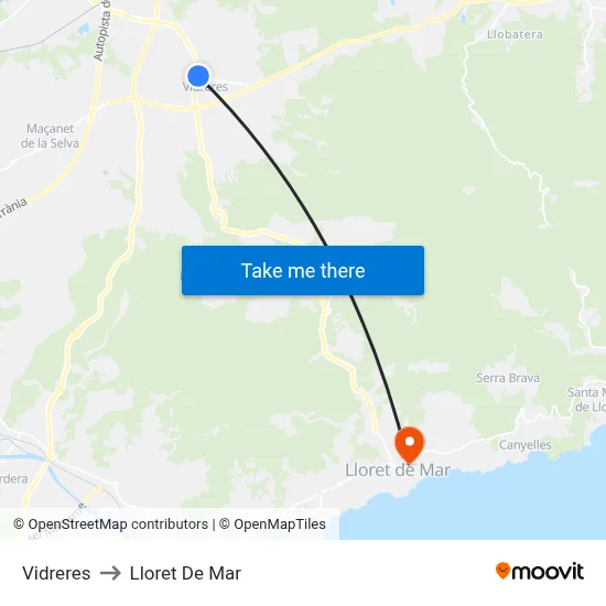 Vidreres to Lloret De Mar map