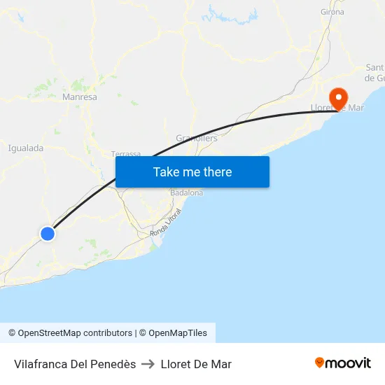 Vilafranca Del Penedès to Lloret De Mar map