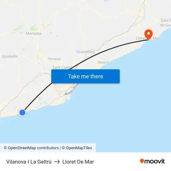 Vilanova I La Geltrú to Lloret De Mar map