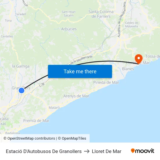 Estació D'Autobusos De Granollers to Lloret De Mar map