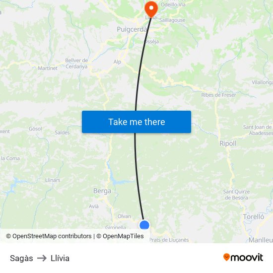Sagàs to Llívia map
