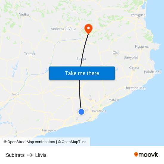 Subirats to Llívia map