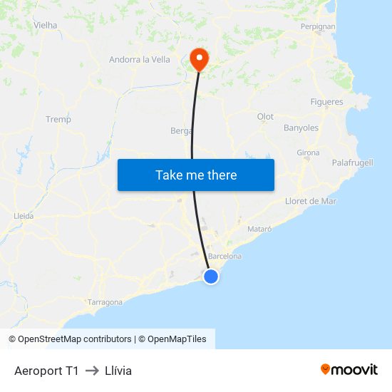 Aeroport T1 to Llívia map