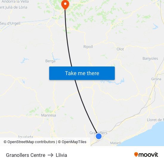 Granollers Centre to Llívia map