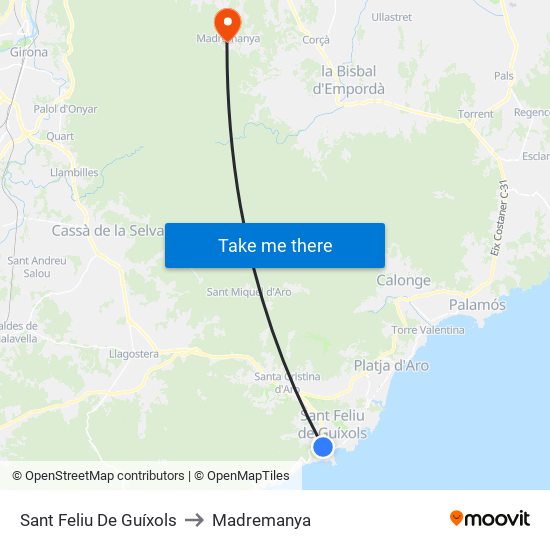 Sant Feliu De Guíxols to Madremanya map