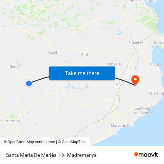 Santa Maria De Merlès to Madremanya map