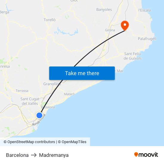 Barcelona to Madremanya map