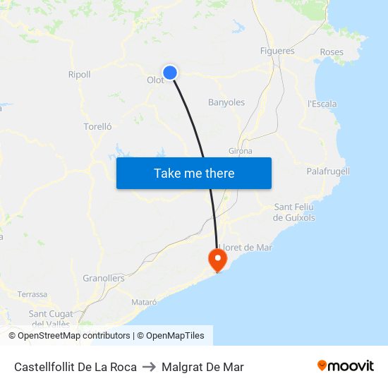 Castellfollit De La Roca to Malgrat De Mar map