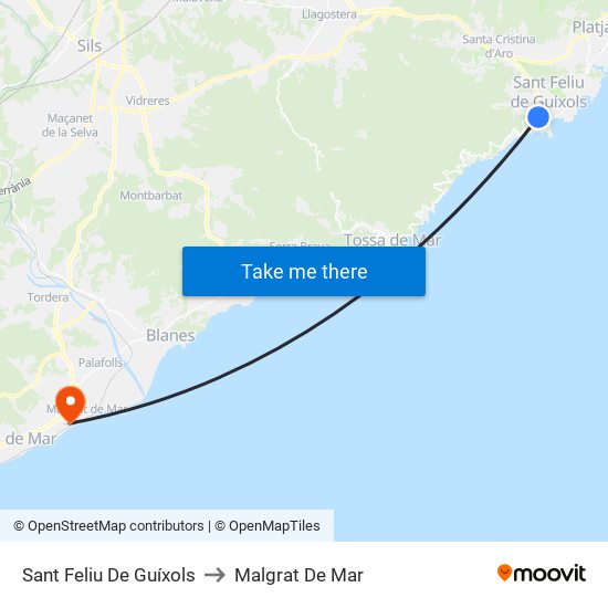 Sant Feliu De Guíxols to Malgrat De Mar map