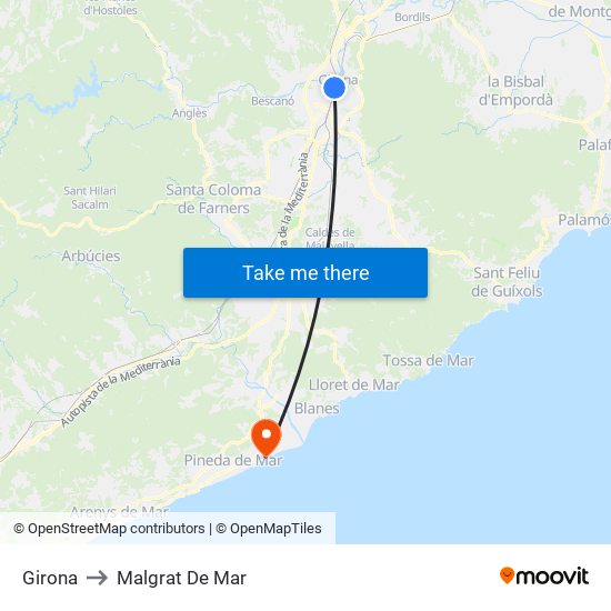 Girona to Malgrat De Mar map