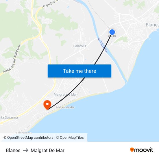 Blanes to Malgrat De Mar map